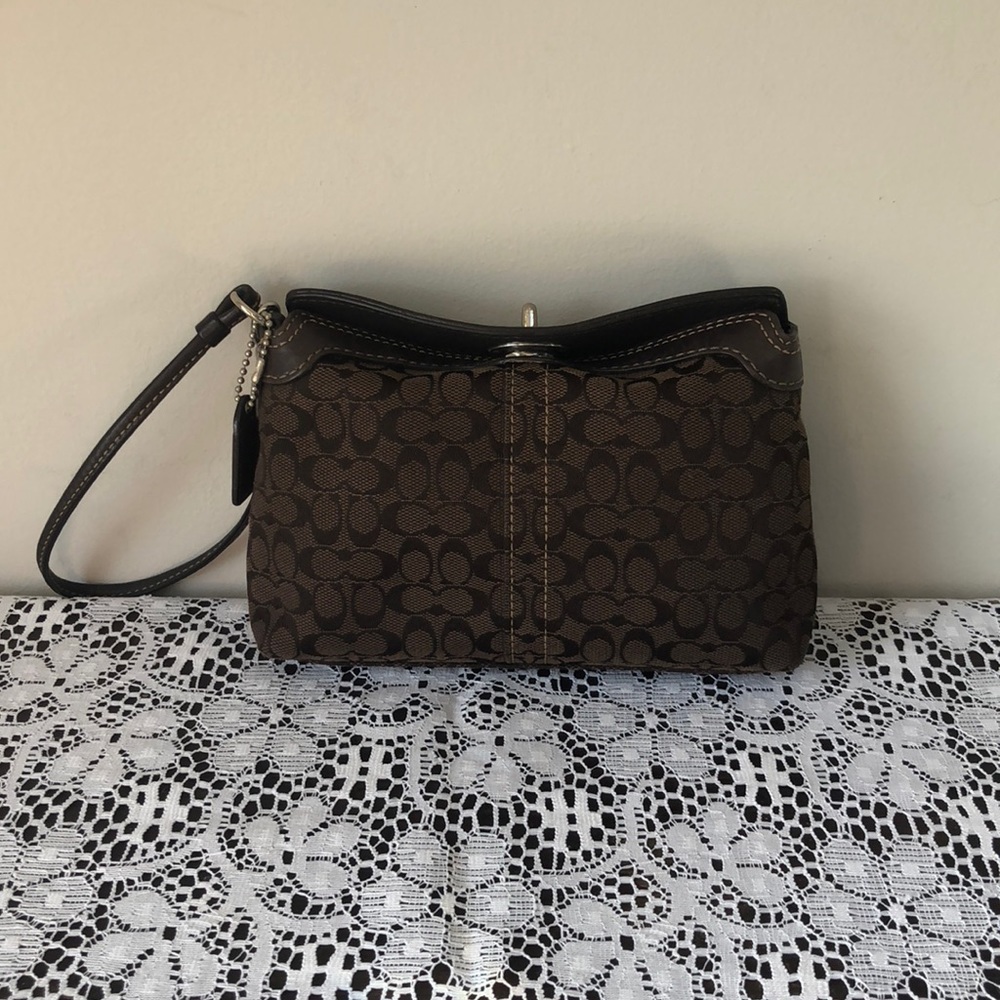 Coach Wristlet Chocolate Brown C Logo